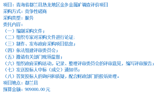 青海省都蘭縣熱龍地區(qū)金多金屬礦調(diào)查評價項目